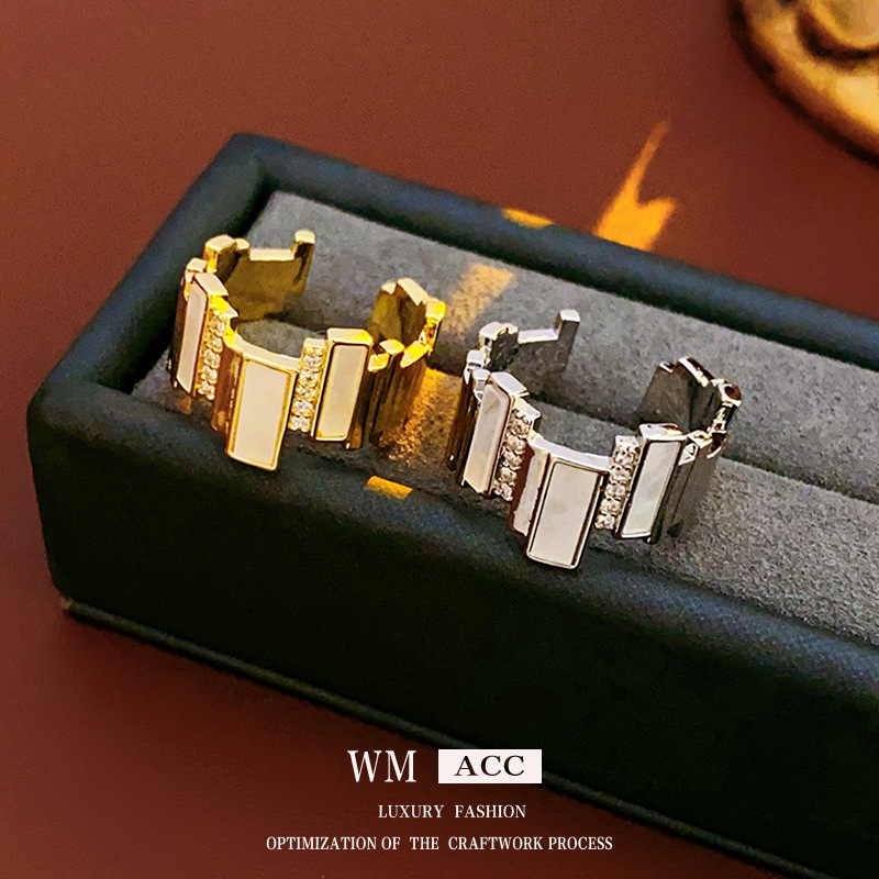 Real Gold electroplated zircon irregular open ring Fashion Light luxury style index finger ring simple all-Match ring bracelet for women