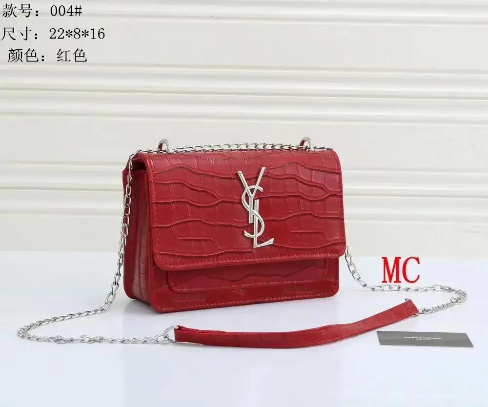 Saint Laurent Red Crocodile Embossed Chain Bag