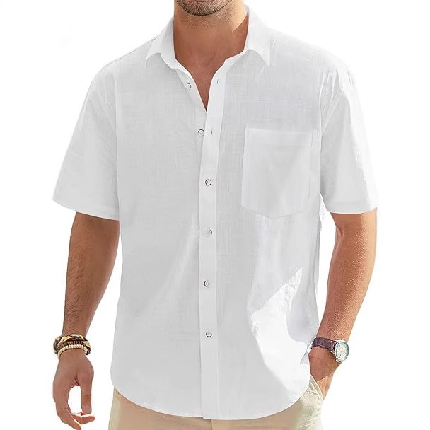 2026 Summer Thin Linen Shirt Men's Short-Sleeved Linen Clothing Trendy Simple Casual Home Cotton-Linen Shirt