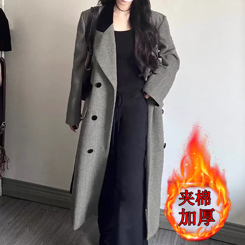 Quilted Thickened Woolen Coat Coat Women's Autumn and Winter Woolen Winter Korean British Fashion for Petite