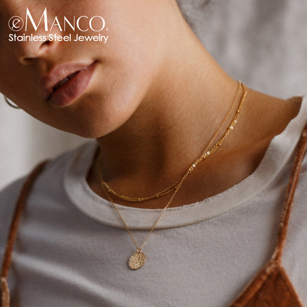 eManco European and American cross-border jewelry stacked stainless steel multi-layer chain necklace geometric titanium steel pendant necklace