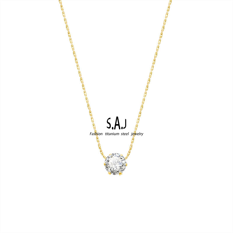 New High-end Six-claw Single Diamond Necklace 18K Gold Niche Light Luxury Women's Collarbone Chain Color-free Accessories