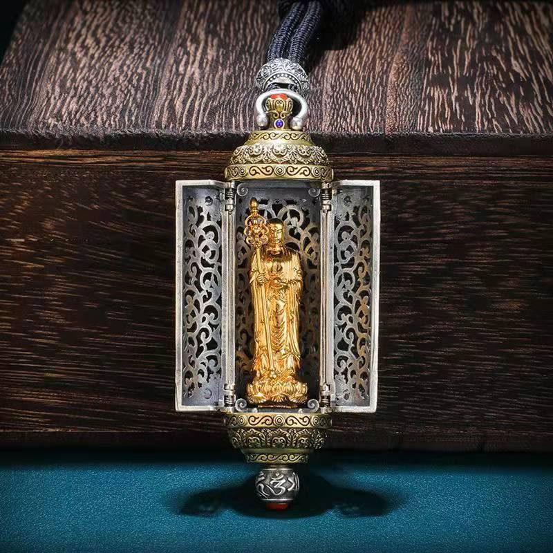 Smoky Rain Pendant Xizang Earth Xizang King Gawu Box Pendant Pendant Ksitigarbha Bodhisattva Buddha Double Door Gawu Box