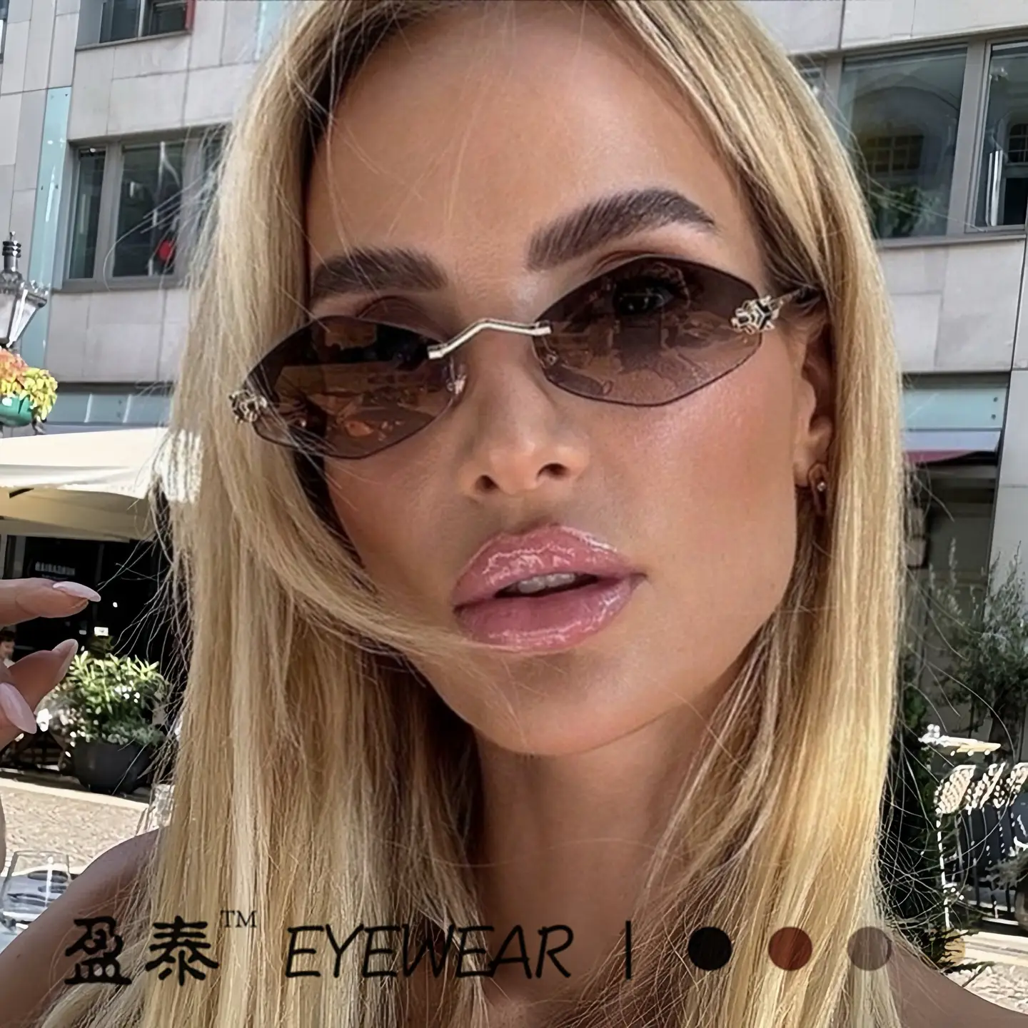 2025 new rimless diamond personality sunglasses European and American trend leopard head sunglasses women's high sense sunglasses