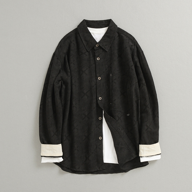 2023 New Cotton and Linen Men's National Style Vintage Shirt Square Collar Linen Top Long Sleeve 5085