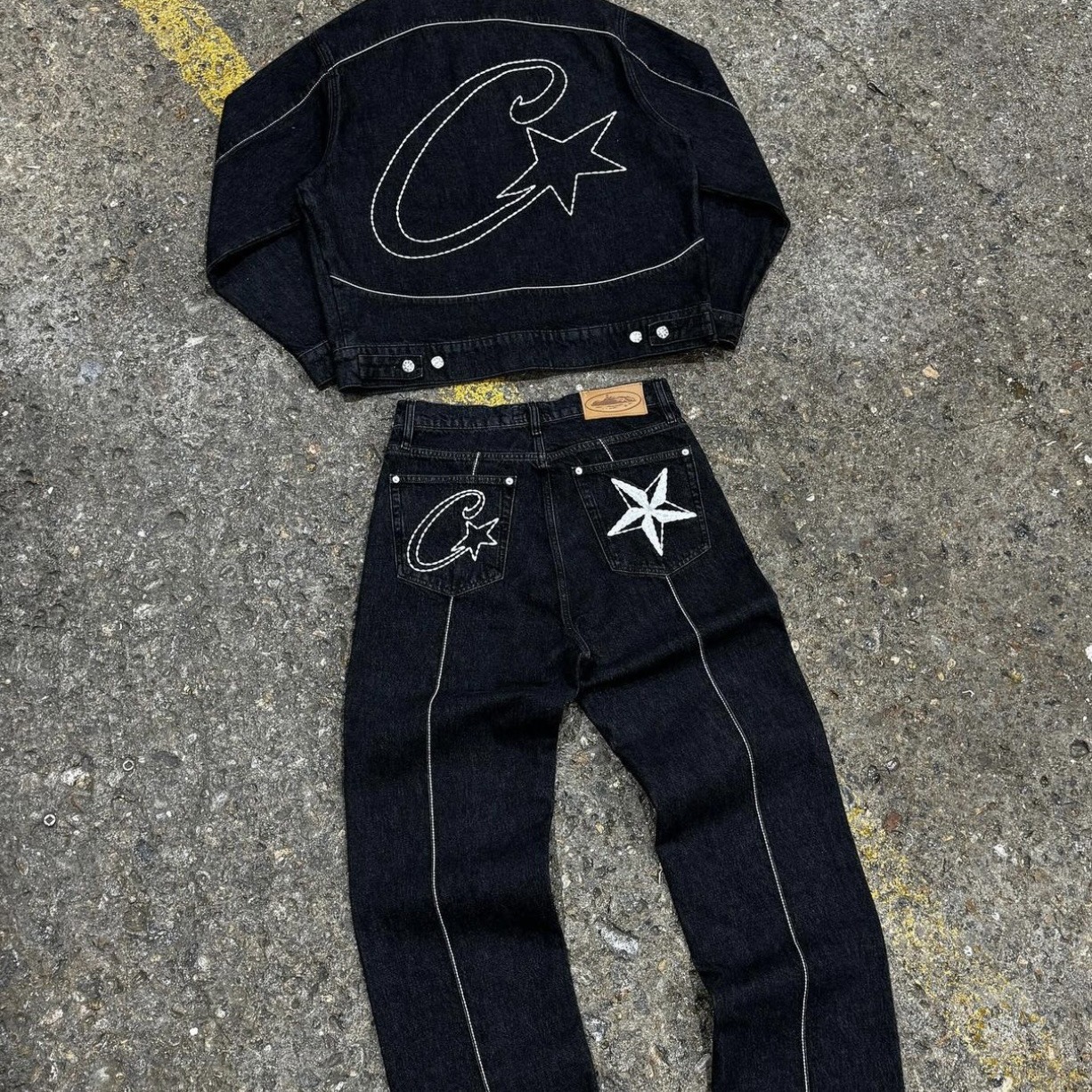 Cross-border Corteiz Alcatraz Island Denim suit High Street West Denim Jacket Coat Loose Jeans Trendy Brand