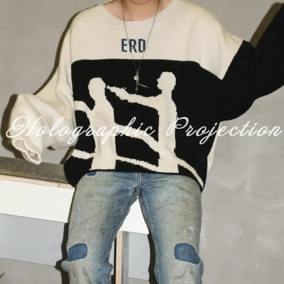 Yuan Dan Xie Xu! 24Ss Melancholy Second Generation Erd Black and White Portrait Seamless Pullover Unisex Knitwear Trend