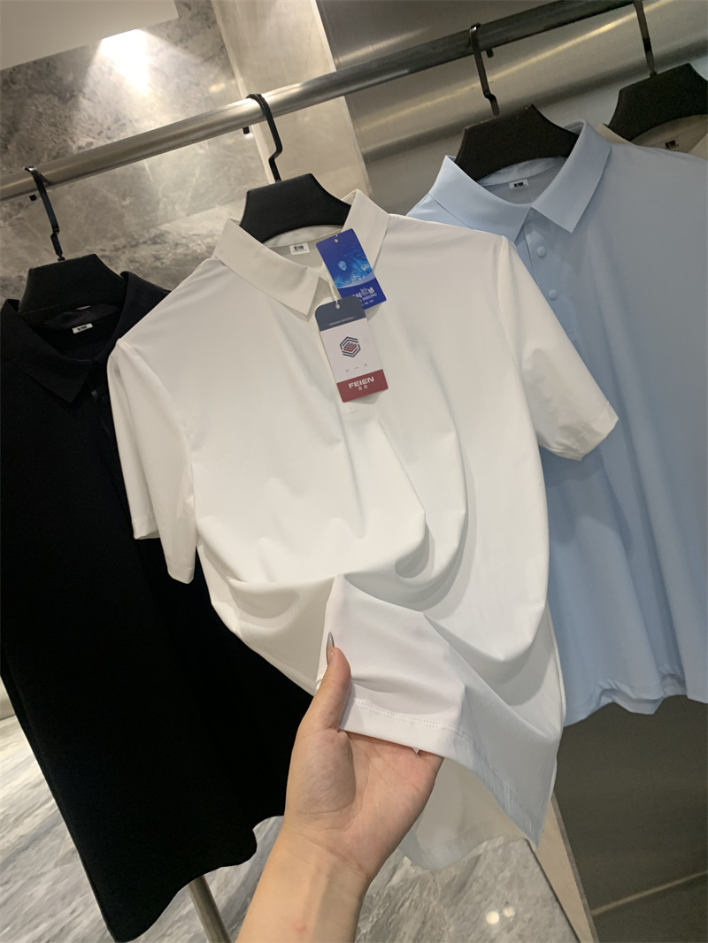 Technology Cool Cooling Ice Silk Pique! Seamless Lamination Process Men's Lapel Short-Sleeved Quick-Drying Polo Shirt