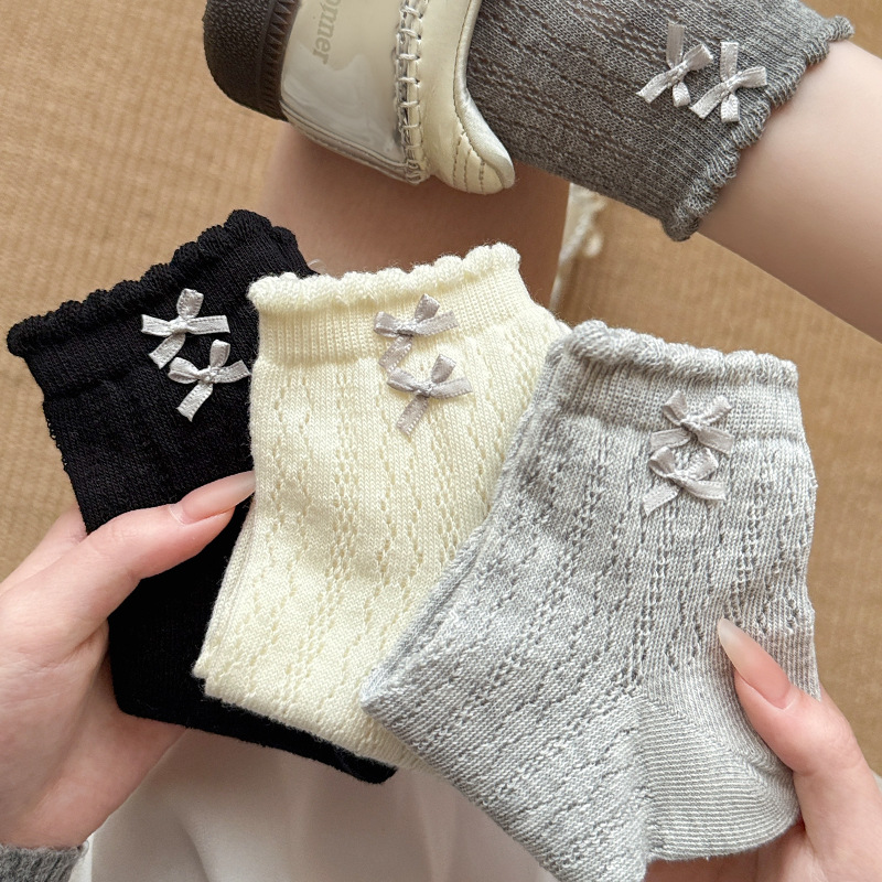 Women's Summer Mesh Breathable Sweat-Absorbing Loose Bowknot Short Socks, Lolita Style Lace Women's Socks, Trendy Socks