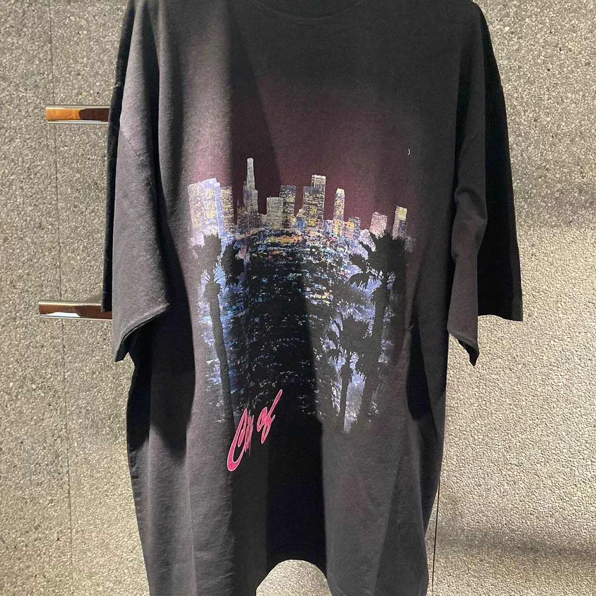ceiling! Paris style Los Angeles night view short sleeved men and women 26FW summer loose cotton T-shirt tee couple trend