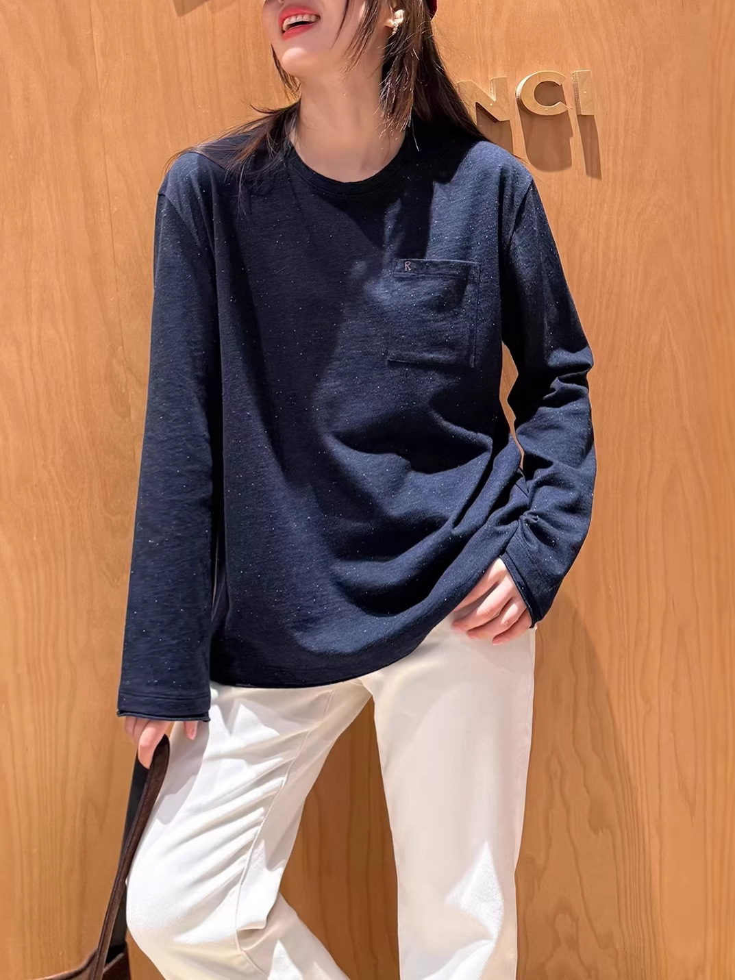In-Stock Starry Colored Yarn, Long-Sleeve T-Shirt! the Neckline, Cuffs, and Hem Feature a Casual Raw Edge, Available for Dropshipping