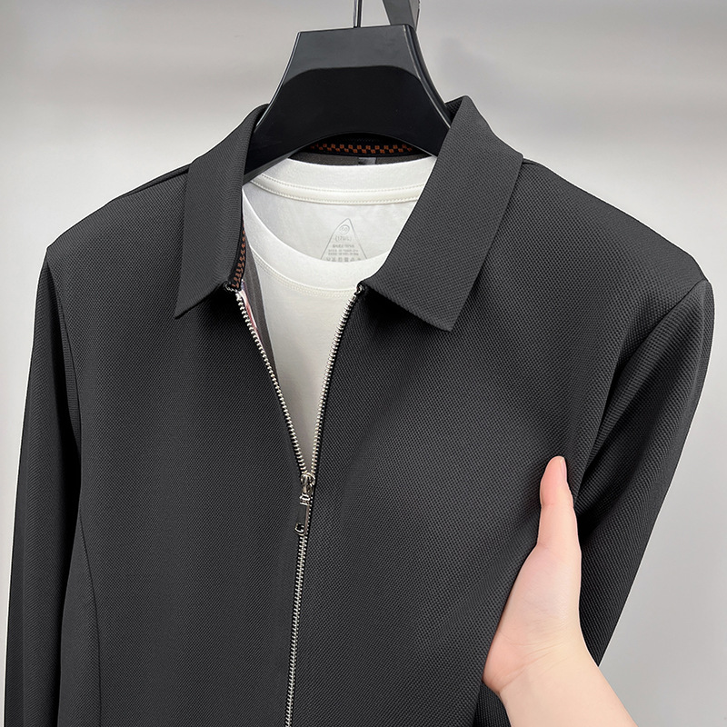 Spring Autumn Winter New Men's Coat Lapel Executive Jacket Casual High-grade Solid Color Zipper All-match Men's Jacket