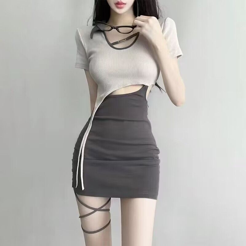 French Tea Break Pure Lust Style Slimming Design Dress Sexy Girl Strappy Hip Skirt Sexy Waist-Revealing Short Skirt