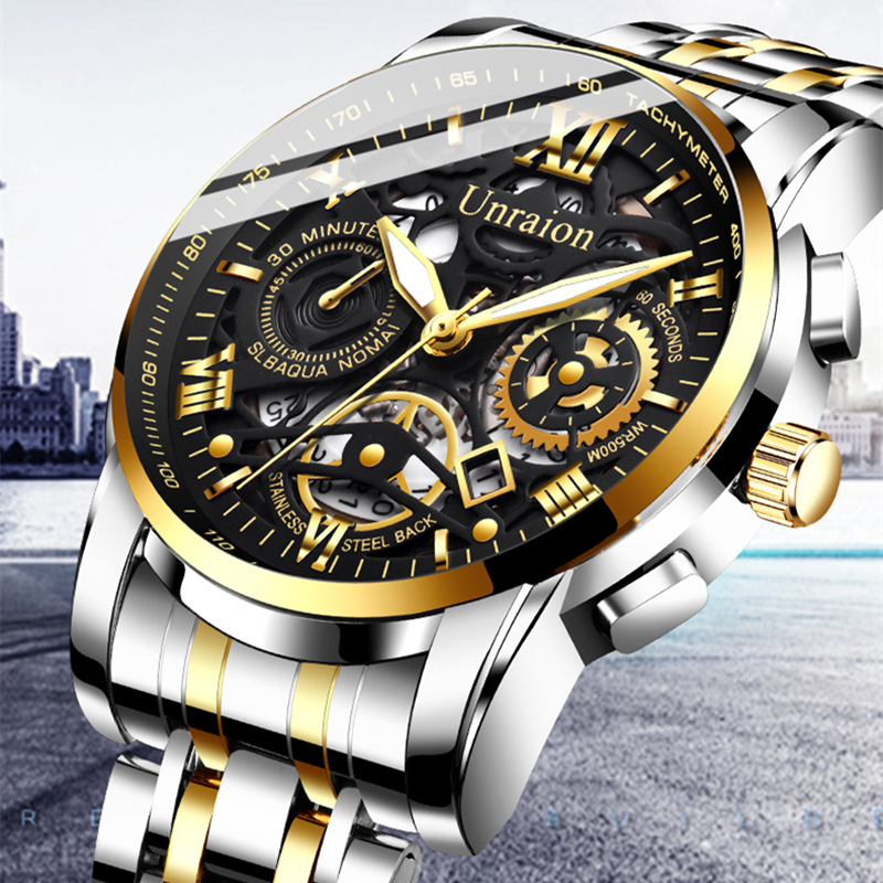 Hollow-out automatic men's watch men's fashionable waterproof luminous calendar cross-border wholesale fashion quartz watch TikTok delivery