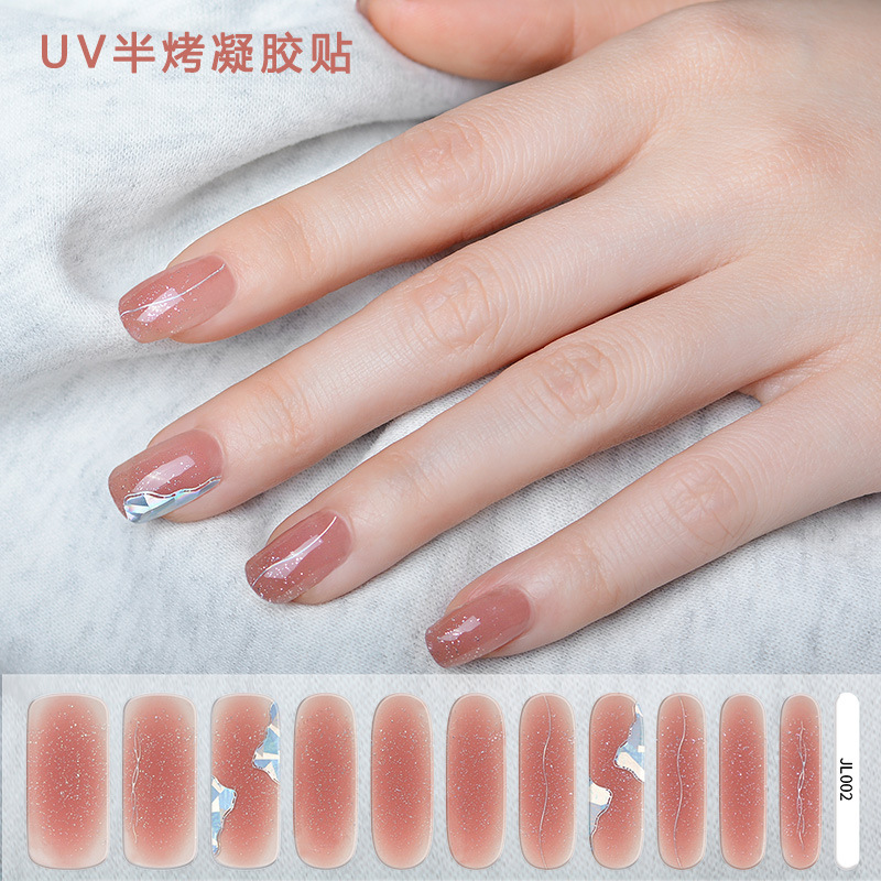 Xiantai Factory Gel Nail Stickers Long-Lasting and Easiest for Match Cross-Border 11-Finger One-Stick Dual-Use Waterproof Long-Lasting Glitter Nail Art Stickers