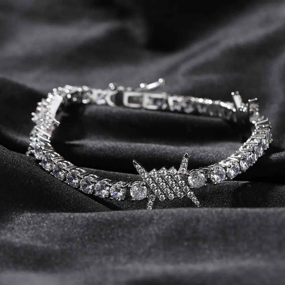 MST BLING Fashion hip hop 14mm wire Thorn buckle tennis bracelet copper set synthetic zircon bracelet