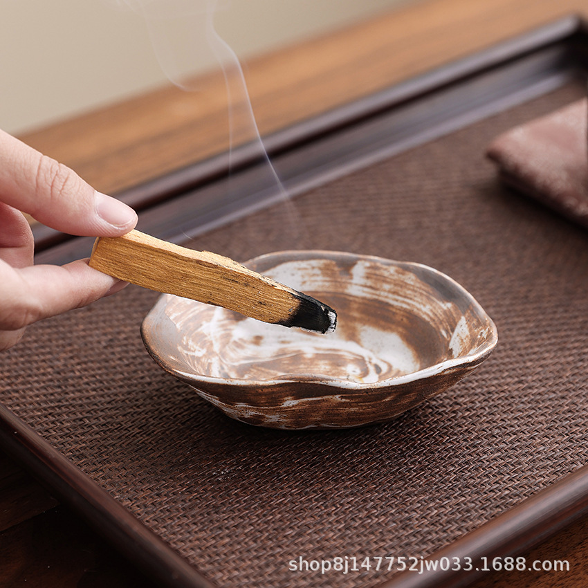 Rustic Ceramic Aromatherapy Small Fireplace, Peruvian Palo Santo Incense Sticks, Japanese-Style Tray, Sage Purification Indoor Incense Ornament