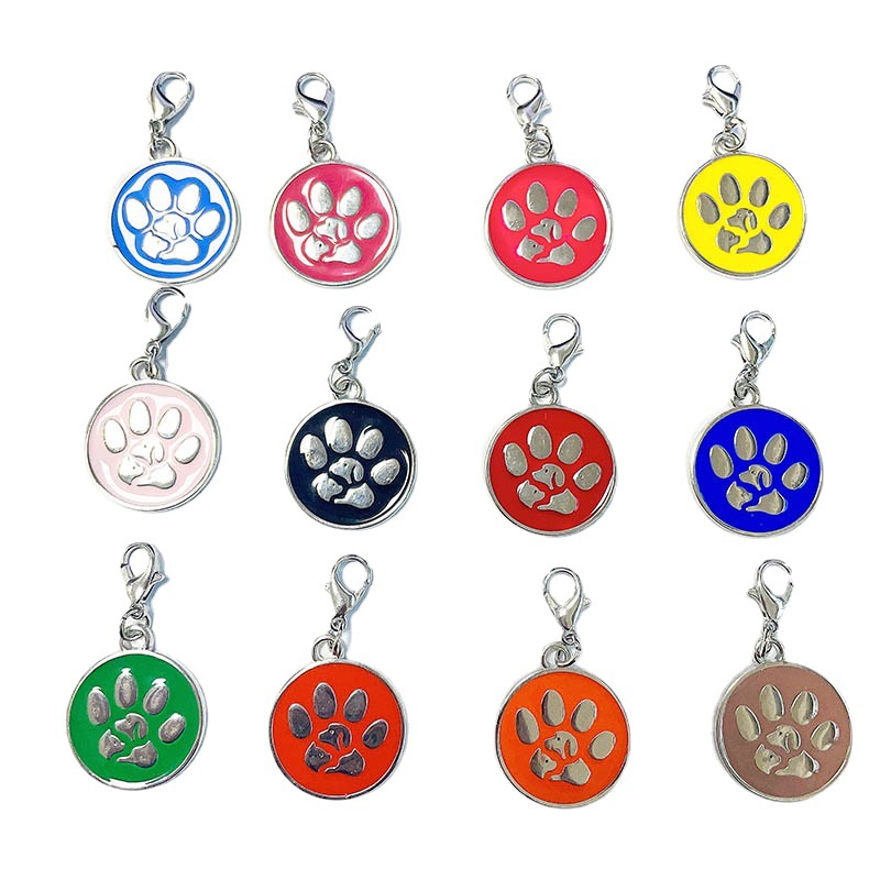 New round foot pattern dog tag zinc alloy pet collar pendant anti-lost dog tag tag laser lettering