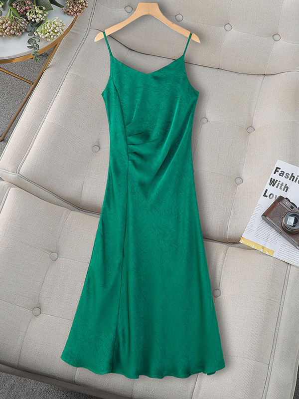 French Style Silk Jacquard Sling dress Women's Spring and Summer New High-end V-neck Elegant Waisted Inner Long Skirt