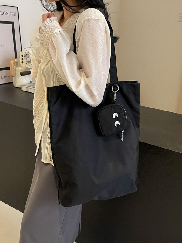 Customized Colorfulful Nylon Cloth Bag with Personalized Eye Embroider Foldableing Small Square Bag Student Tutoring Bag Simple Shoulder Bag