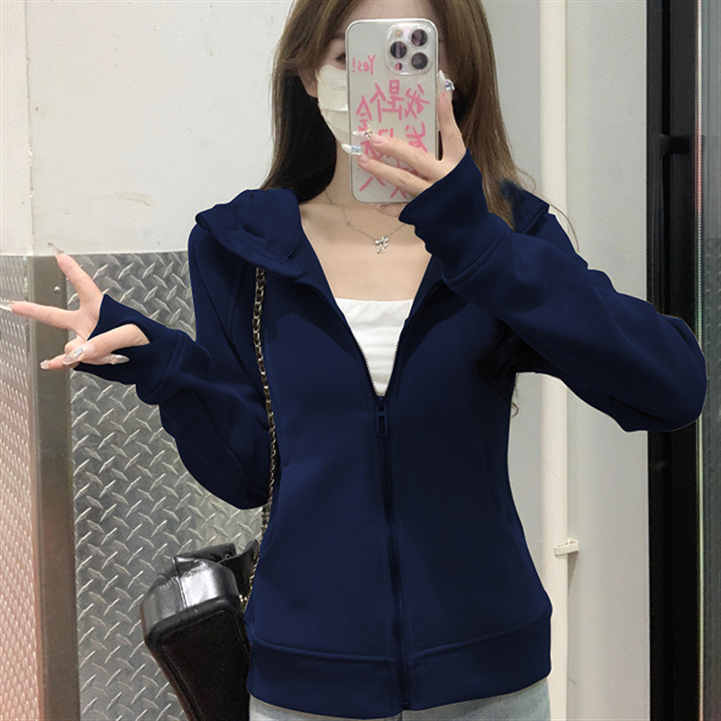 Navy Blue Yoga Wear Sports Sweatshirt for Women, Petite Size, Spring and Autumn 2026 New Style, Slim Fit, Casual Zip-Up Cardigan