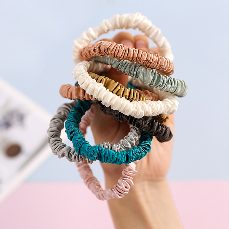 Butterfly embroidery 22 m satin 100 mulberry silk silk hair band XS extra small French hair tie rope does not hurt hair accessories