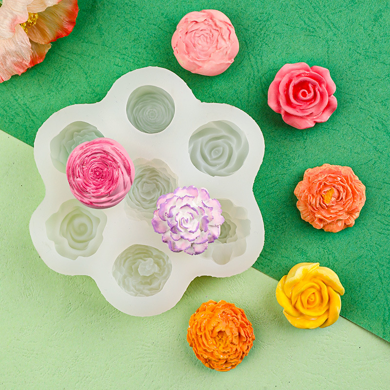 Three-dimensional rose peony flower scented candle silicone mold cake decoration small flower DIY car plaster mold