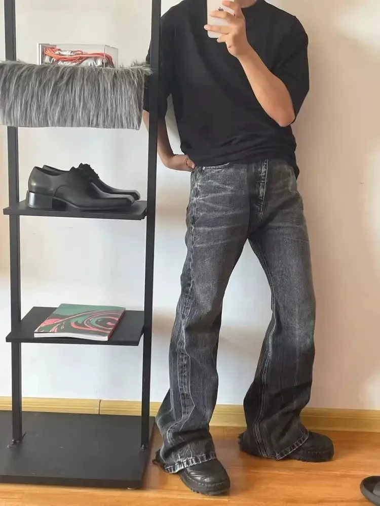 CMSS自主22fw遗失的录像带复古水洗做旧黑色牛仔长裤