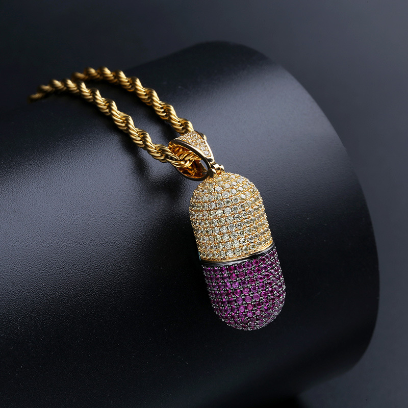 Personalized capsule pill pendant micro inlaid zircon detachable pendant European and American hip hop cross-border hot sale men and women same money