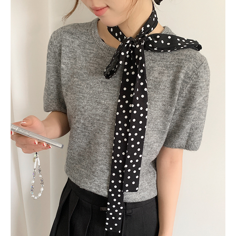 Black Poll Dot Scarf Women's Korean Style Retro Elegant 2025 New All-match Ribbon Thin High-end Scarf Accessories