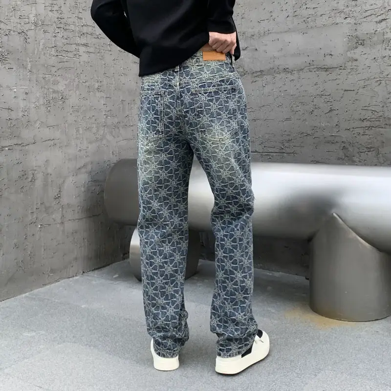 Autumn and Winter High Street Retro Loose Straight Jeans Men's Trendy Brand New Fashion All-match Casual Long Pants