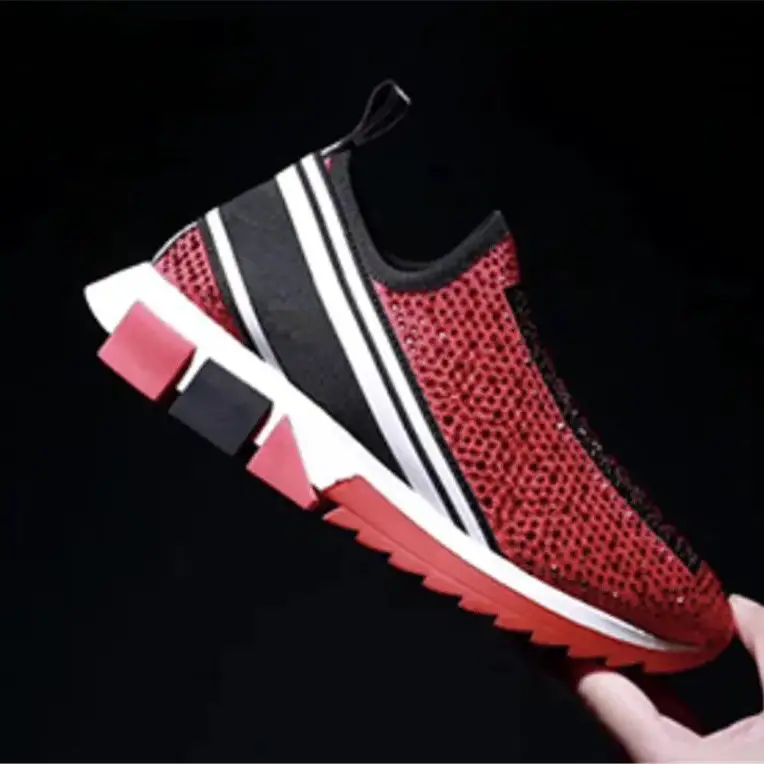 In-Stock Foreign Trade Thick-Soled Height-Increasing Sneakers with Fine Diamonds, Couple Style Slip-On Casual Versatile Solid Color Running Shoes