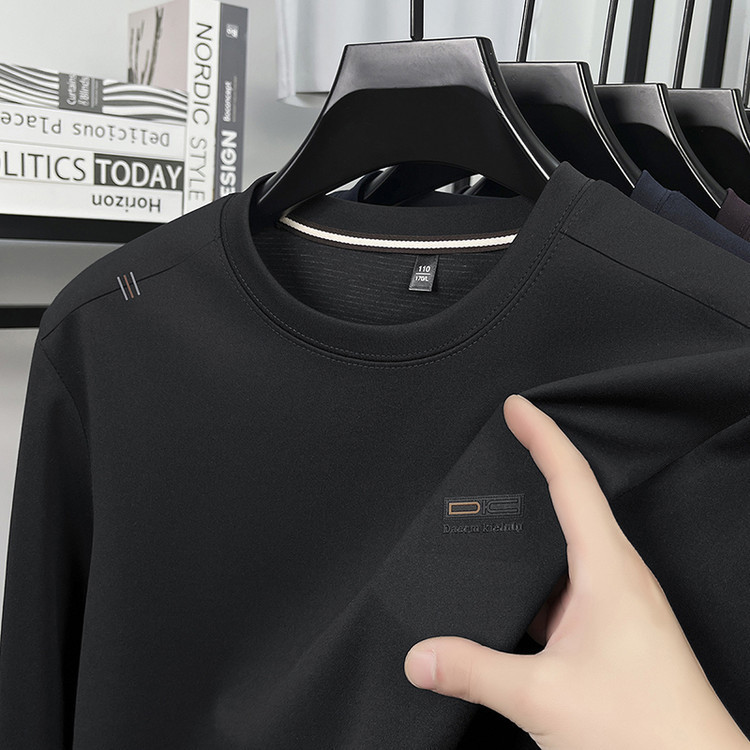 2025 Spring and Autumn New Long-Sleeved Men's T-Shirt Round Neck Casual High-End Sweatshirt for Young and Middle-Aged Men Men's Base Layer Shirt