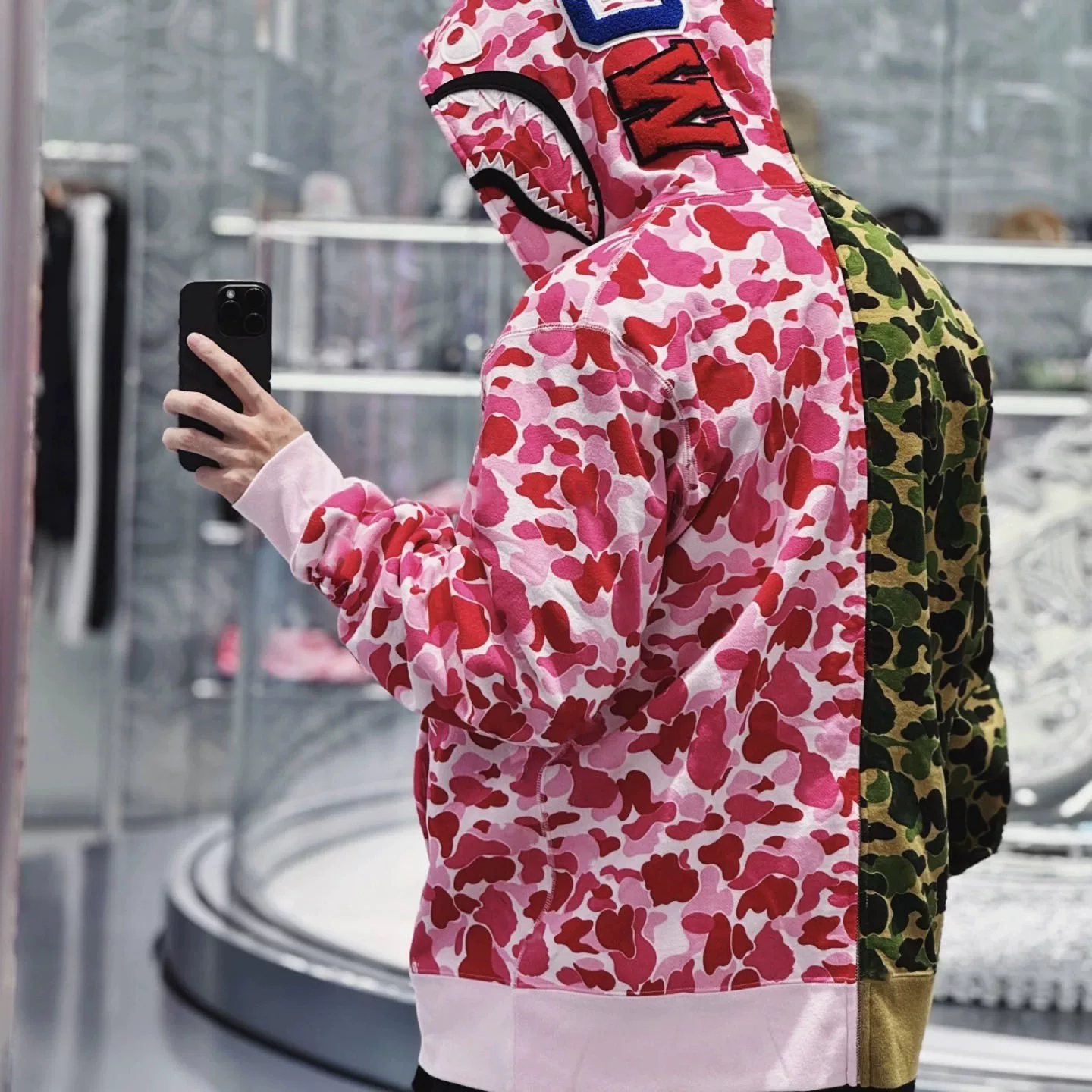 Mzc Shark Abc Camo Splicing Double Camo Zipper Shark Hoodie Trendy Men's and Women's Hoodie Coat