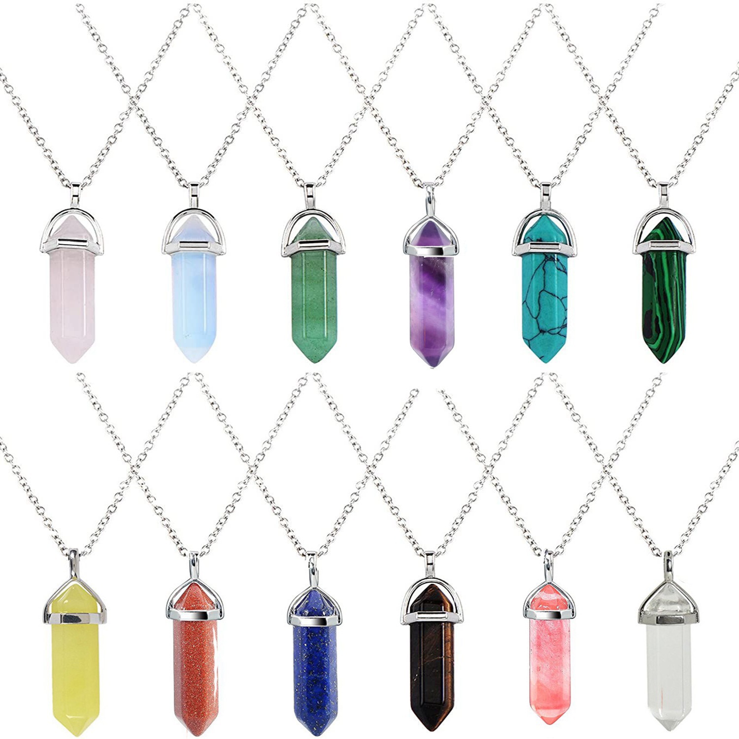 Cross-border Explosions Bullet Pendant Natural Stone Necklace Hexagonal Pillar Gem Necklace Agate Stone Necklace Jewelry
