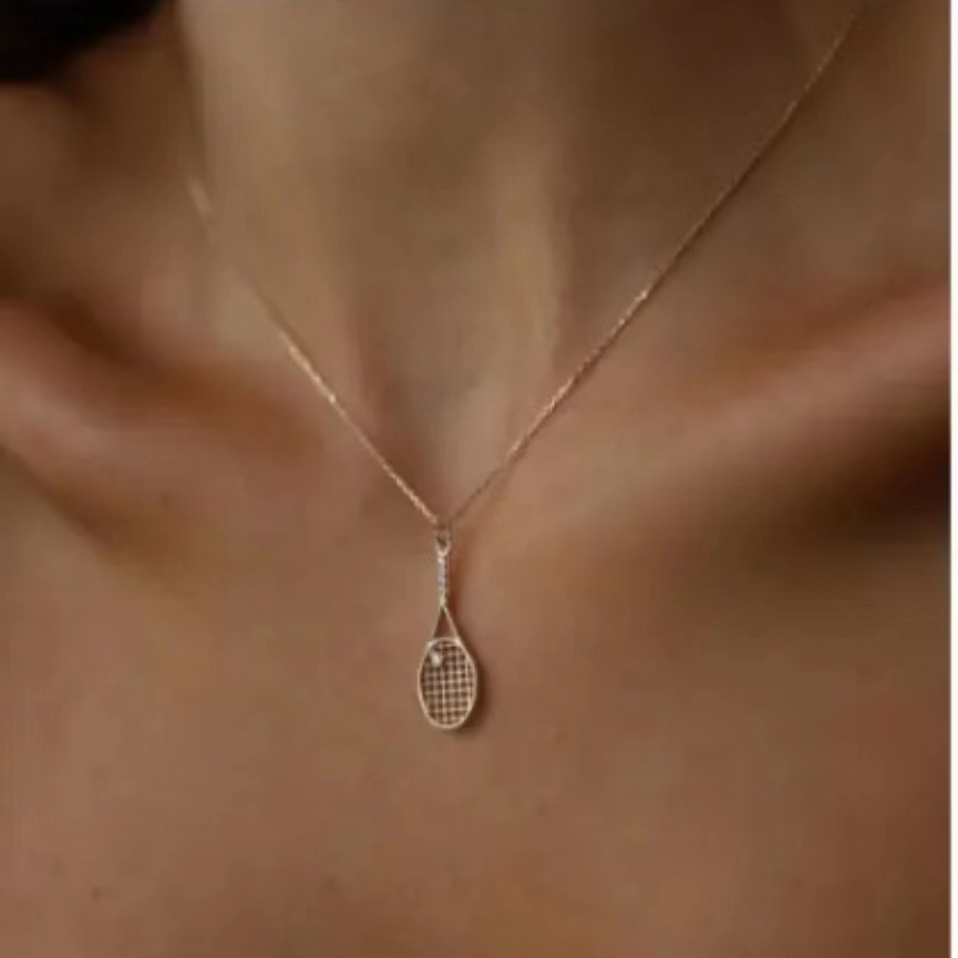 Cross-border new tennis racket necklace niche design punk retro trendy men and women micro inlaid zircon all-match clavicle chain