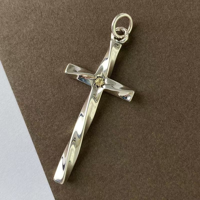 Gap Spiral Cross Necklace Men's Trendy Distinctive Hip Hop Style Long Woolen Chain Fashion High-end Gold Pendant