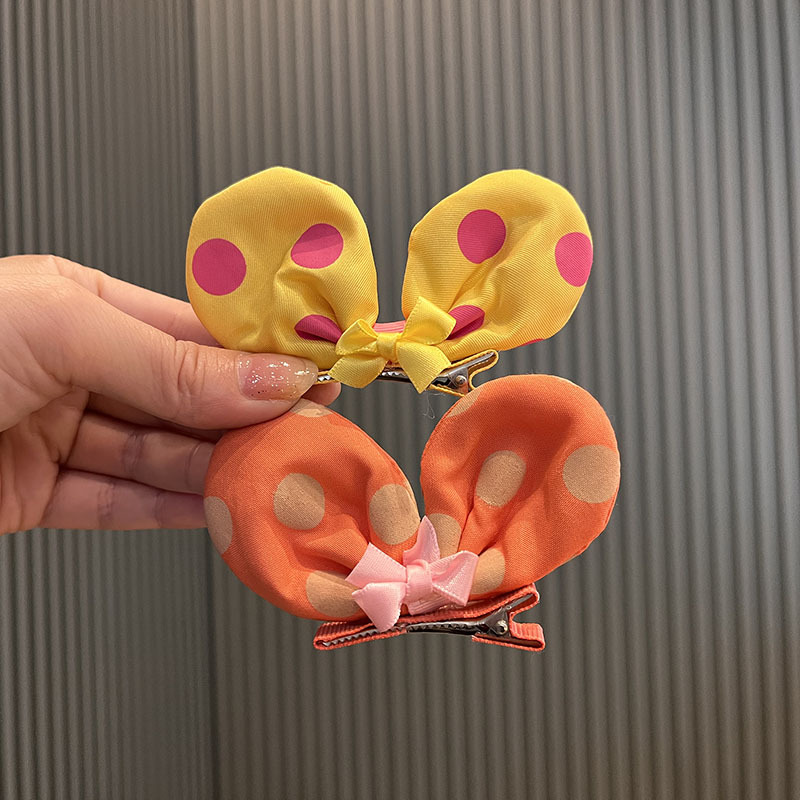 Children's Dot Bow Hair Clip Korean Style 3D Rabbit Ear Hairpin Princess Top Clip Hair Accessory That Doesn'T Damage Hair