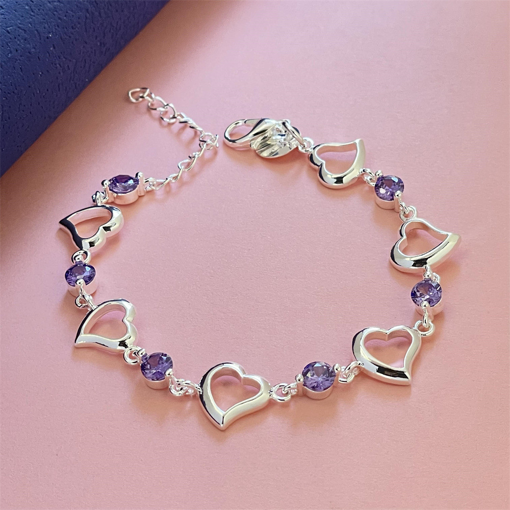 Foreign Trade Jewelry Plated 925 Silver Heart-shaped Purple Stone Bracelet Shake Tone Little Red Riding Book Online Popular Bracelet in stock