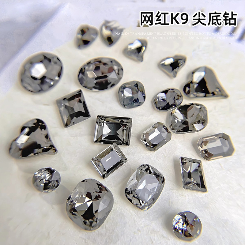 K9 Manicure Diamond Internet Celebrity Hot Style Large Diamond Flash High Top Heart Fat Square Rounded Corner Pointed Bottom Diamond Special-Shaped Diamond Nail Art Jewelry