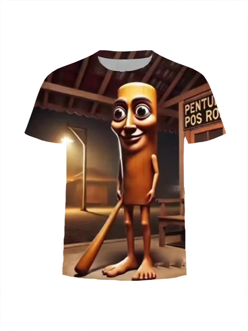 Summer New American Ai Shan Hai Jing Short-Sleeve Abstract Wooden Stick Shark Series 3D Printed Trendy Unisex T-Shirt QC photo from 1688 on Qualit.ly