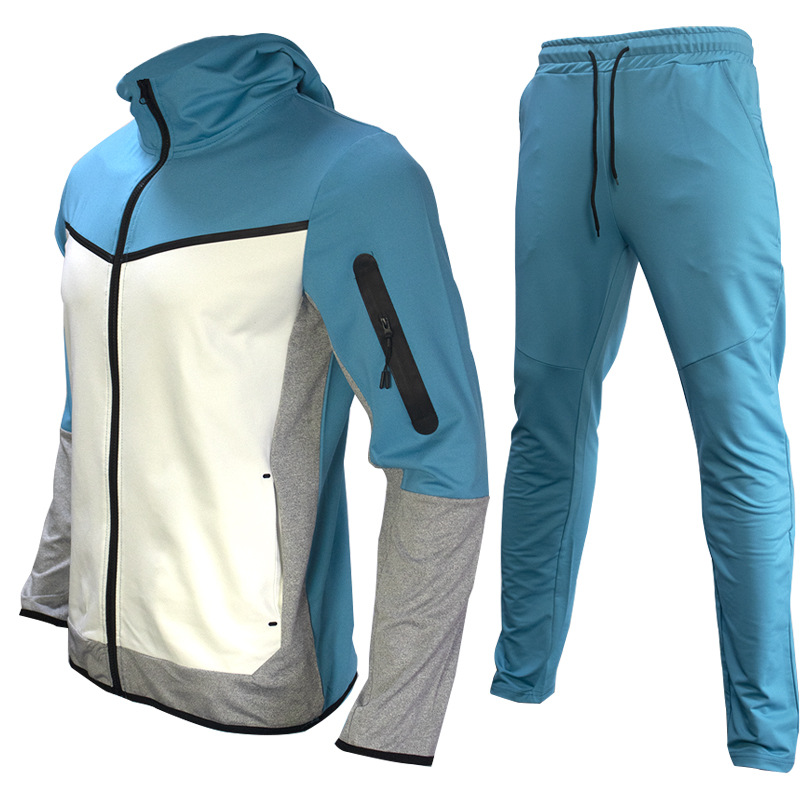 Men's Sports Suit with Hood, Color-Blocking Casual Sports Jacket and Sweatshirt Set, 1688 Cross-Border Exclusive Plain Version QC-foto från 1688 på Qualit.ly