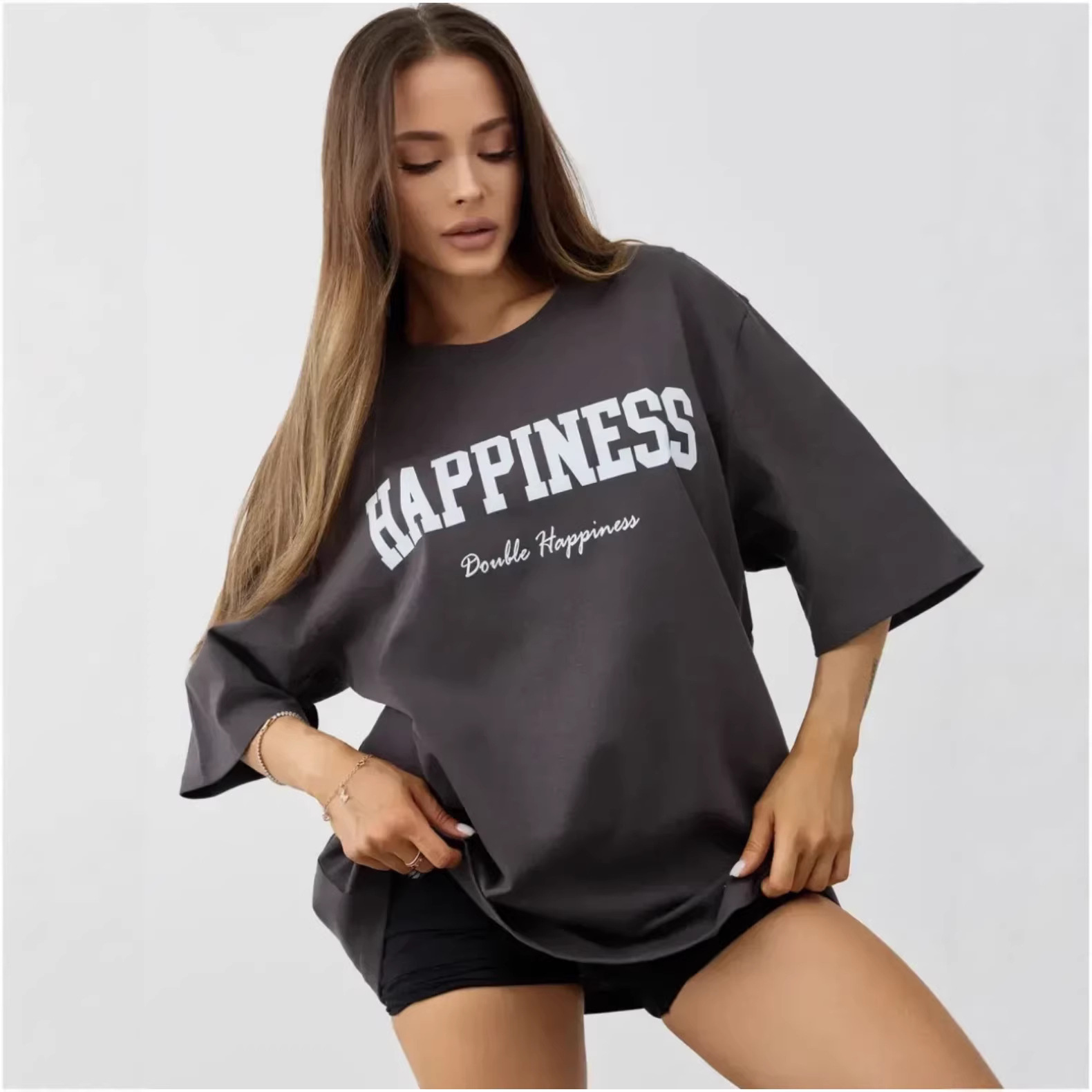 100% Pure Cotton Short-Sleeved T-Shirt, Fashionable and Personalized Couple Style, Niche Letter Print, Versatile Work Clothing, Lazy Style Top