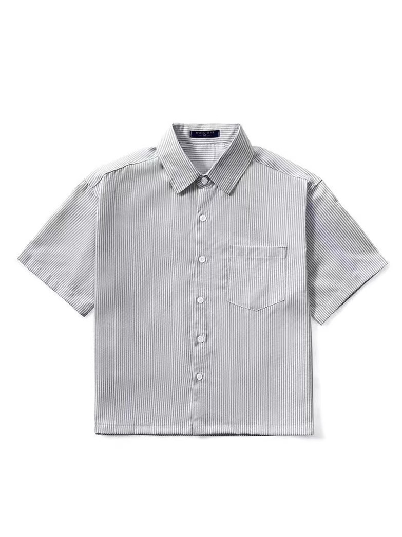 Foreign Trade Cross-Border European and American Men's and Women's Shirts Summer Men's Striped Short-Sleeved Shirts Blue Shirts Men's Half-Sleeved Manufacturers QC-foto från 1688 på Qualit.ly