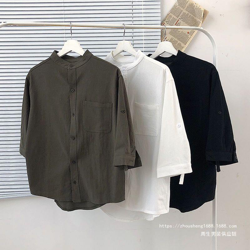Ramie Shirt Men's Linen Seven-point Shirt Summer Linen Youth Casual Cotton Linen Shirt Men's Clothing Free Shipping