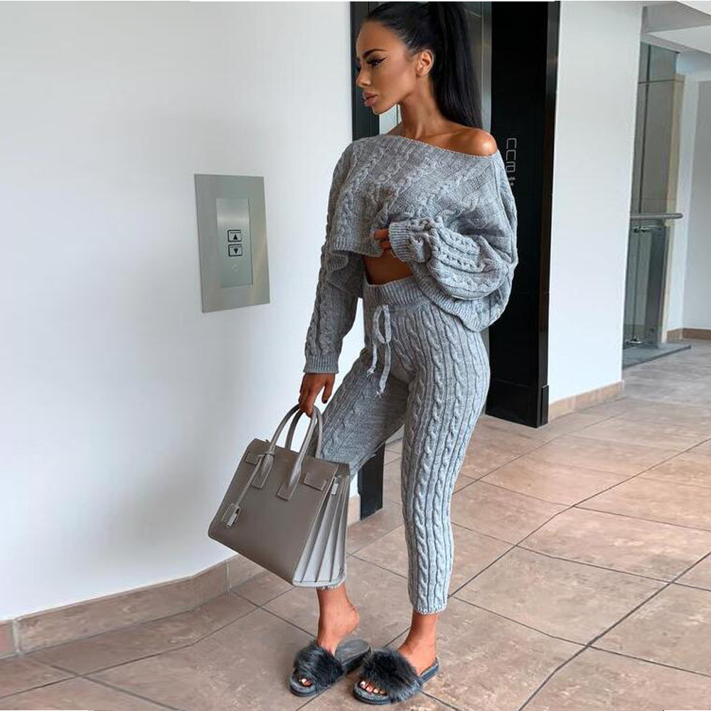 2025 Aliexpress Amazon New European and American Clothing One-Line Collar Lace-Up Twist Suit Sweater