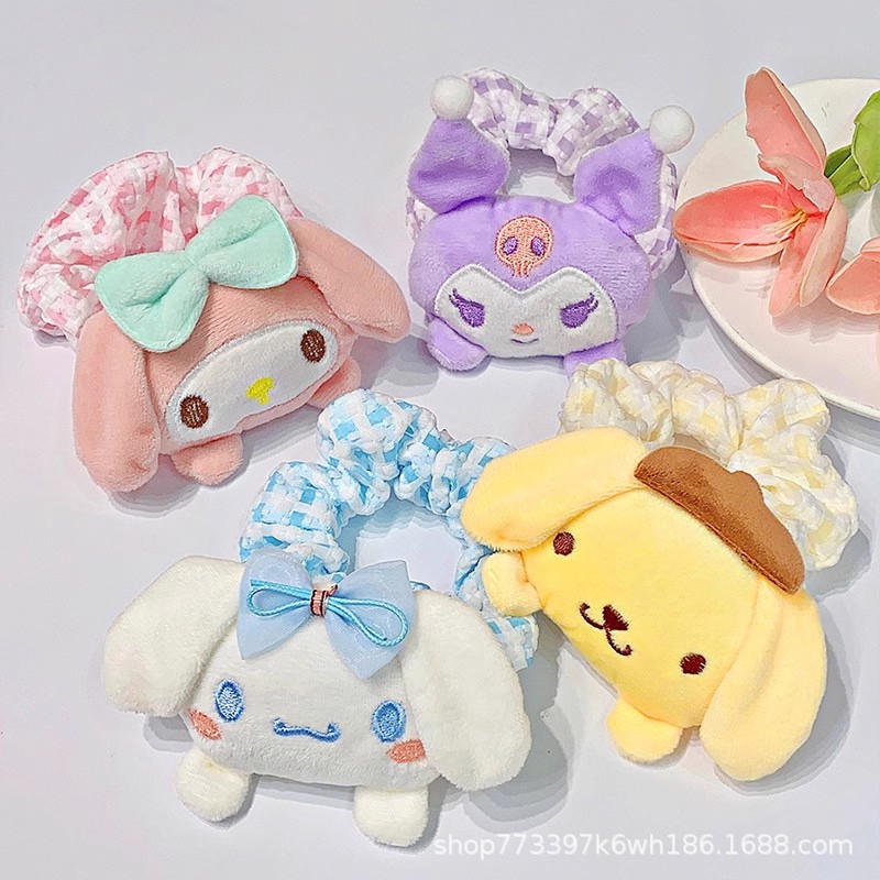 Sweet cartoon Sanrio series doll Plaid hair ring Japanese ball head large intestine ring girl heart hair rope hair accessories