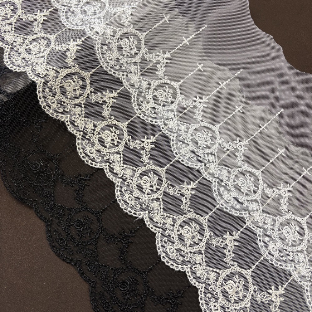 Lolita Gothic Rose Pt Line Mesh Embroidery Lace Trim for Dress Hem DIY Handmade, Width 14.5cm