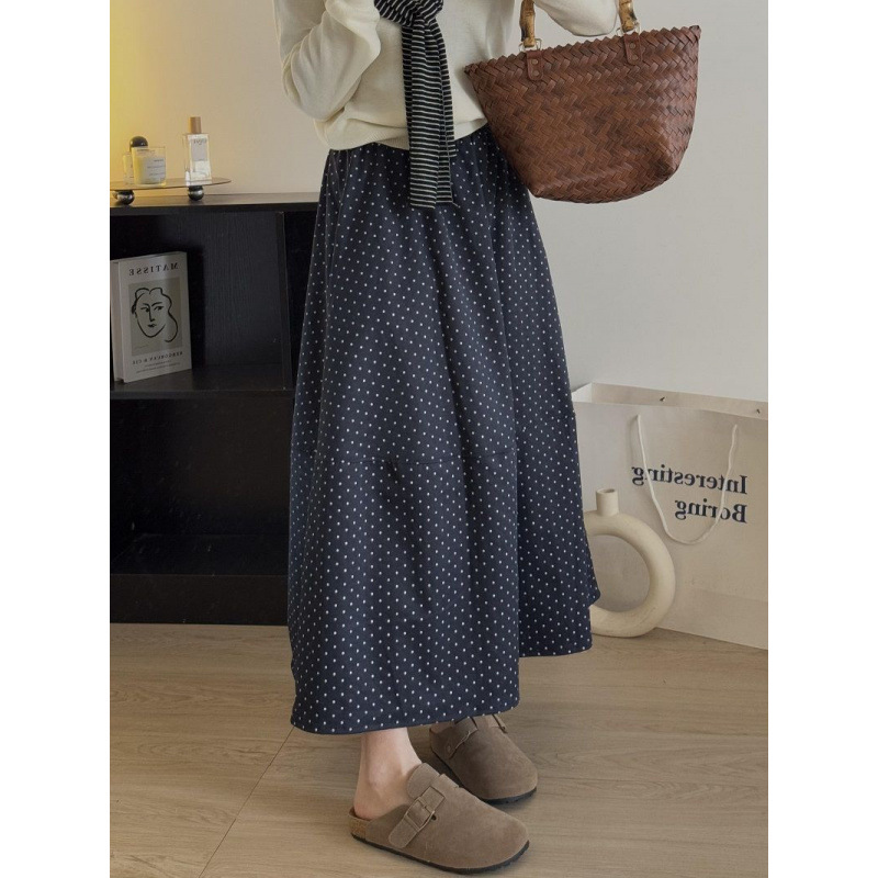 Retro Polka Dot Skirt Women's Summer Large Size High Waist A-Line Large Size Mid-Length Skirt Versatile and Trendy