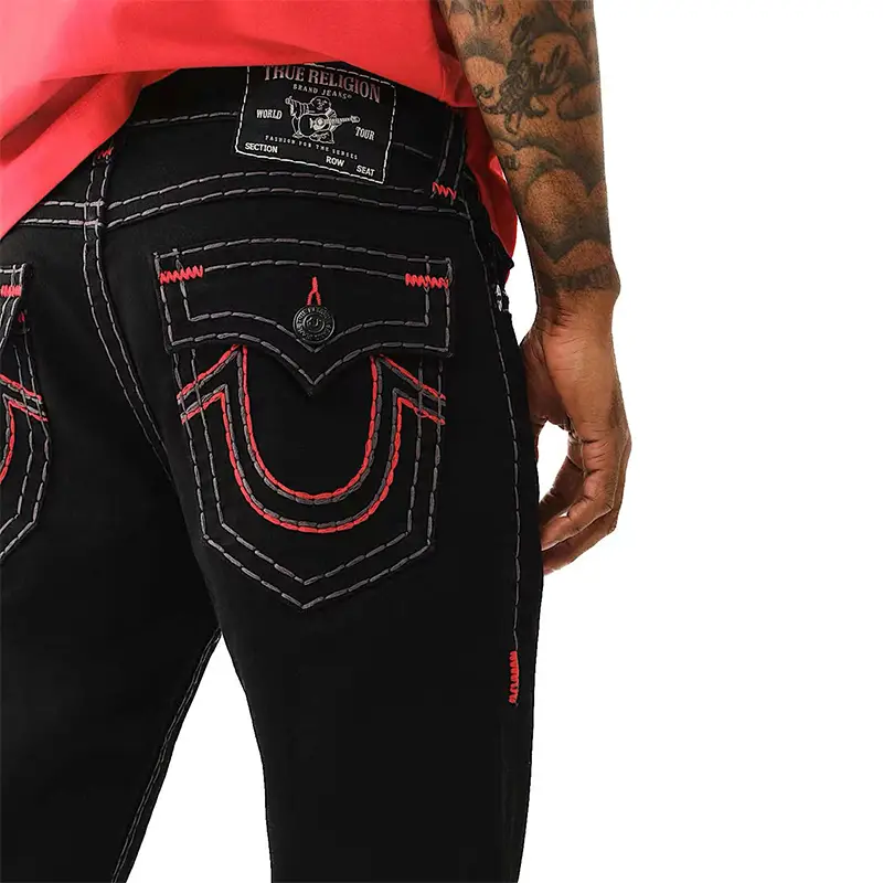 American style retro jeans, Maitreya Buddha white thick line men's oversized straight leg loose rock style casual pants